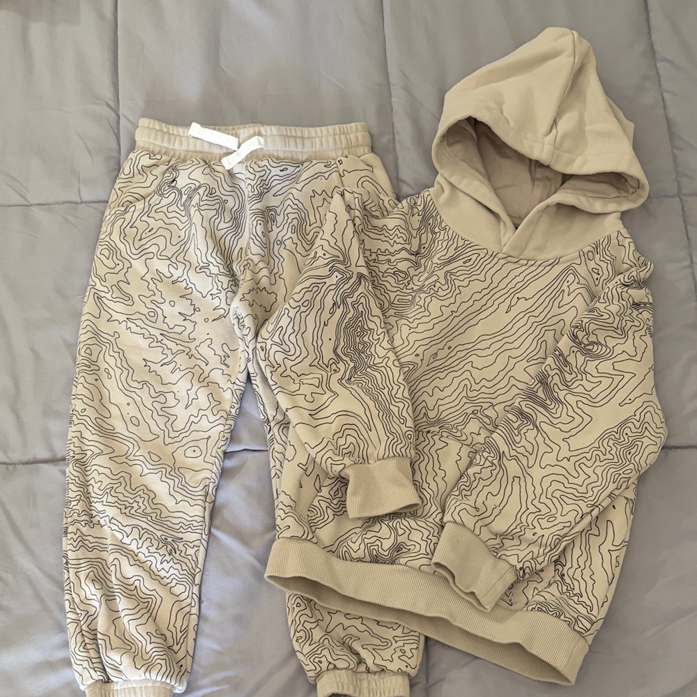 Little Bipsy Beige Topographic Print Hoodie & Jogger Set